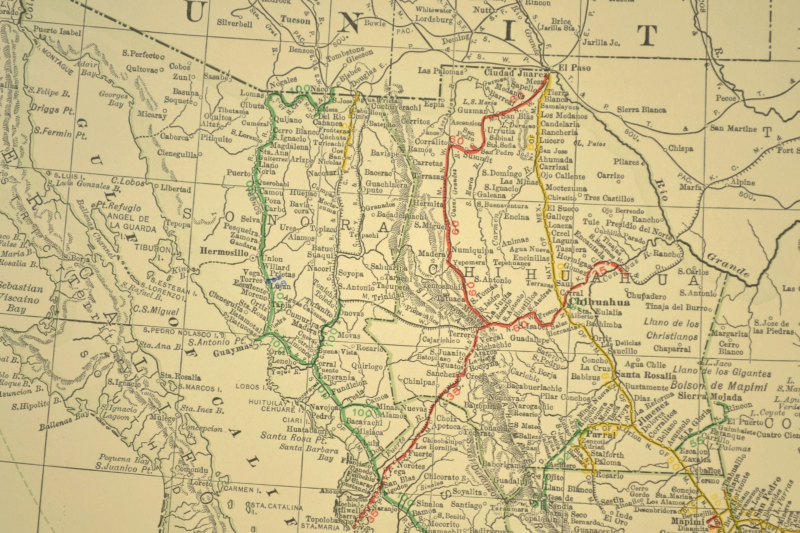 1910 Antique Map of MEXICO Railroads Map ORIGINAL Atlas Southern Pacific DATED