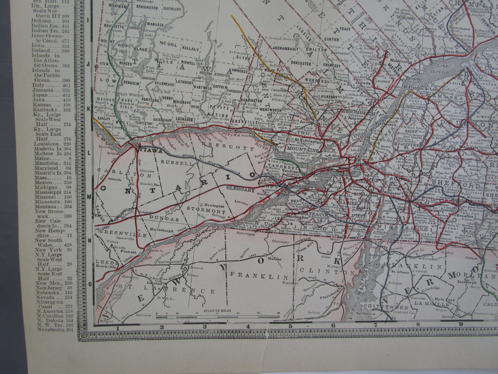 Antique 1892 QUEBEC CANADA GRANT’S RAILROAD Map PONTIAC PACIFIC JUNTION RR 1800s
