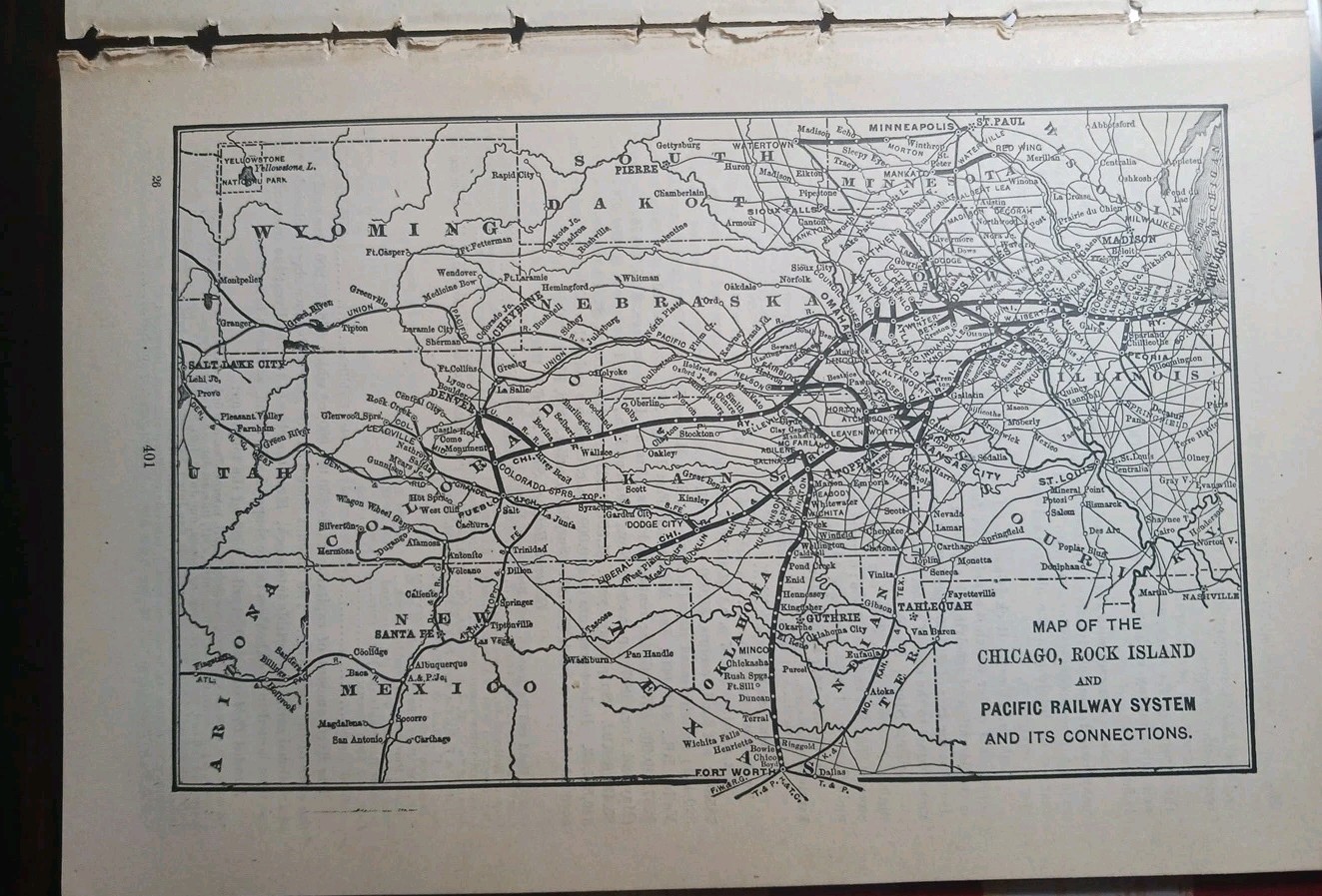 ~1898 Train Route Map + Railroad Report CHICAGO ROCK ISLAND & PACIFIC RAILWAY