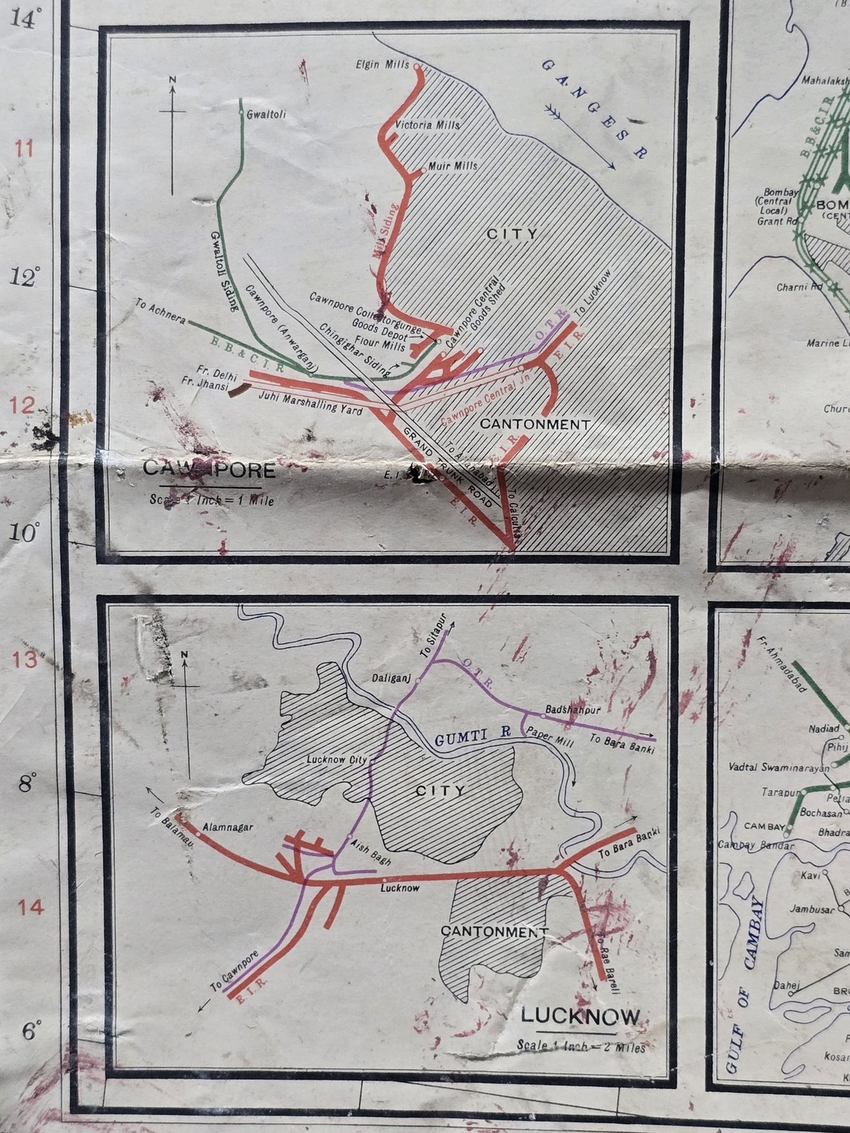 Vintage 1950s Railway Map of India Delhi Madras Calcutta Coalfields 42×32