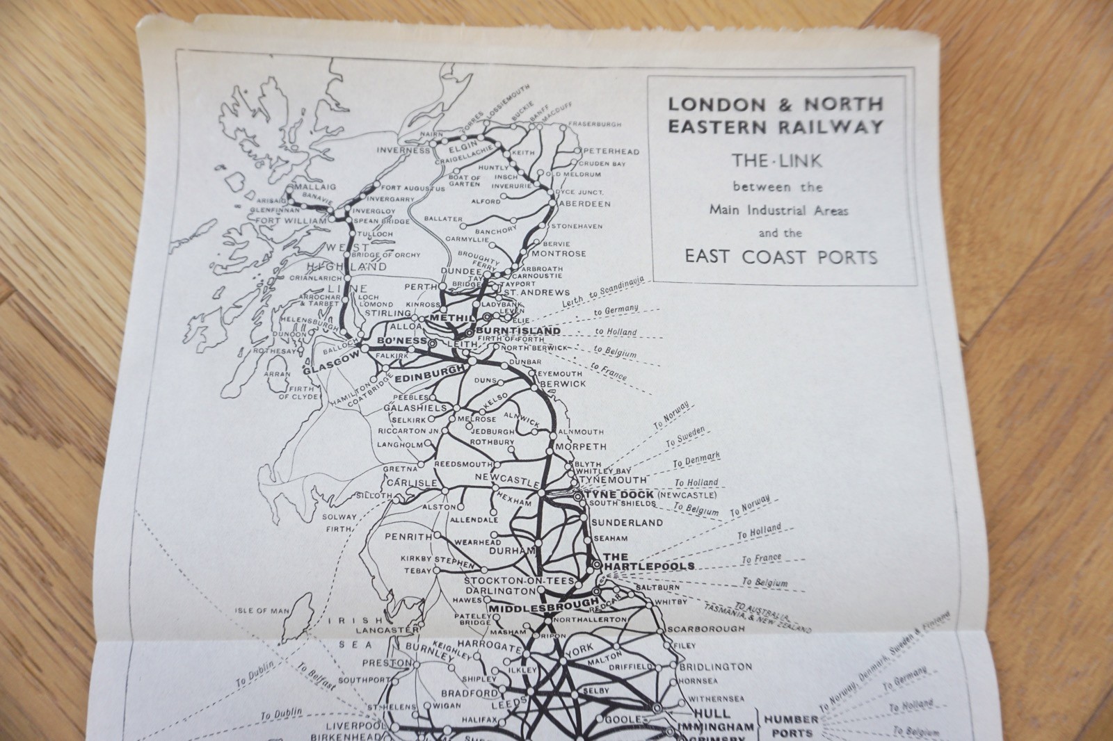 1936 LNER East Coast Ports Railway Map