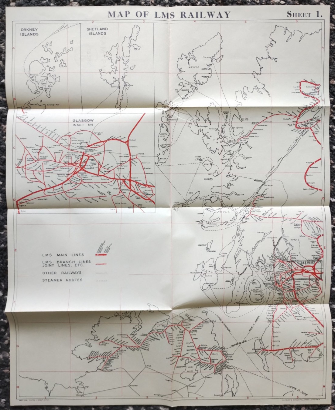 1939 London Midland and Scottish Railway Map showing Lines in W. Scotland & N.I.