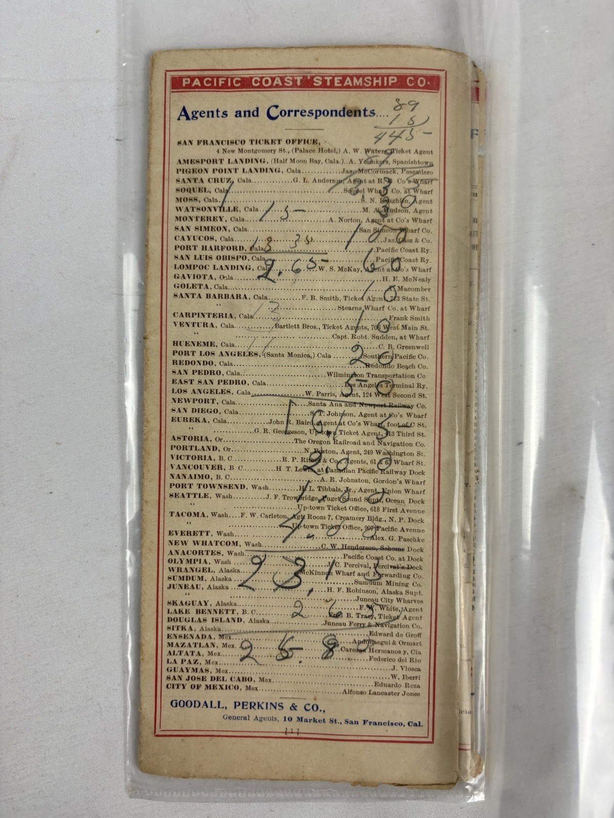 1898 Pacific Coast Steamship Route Map Alaska Klondike (Original, Worn)