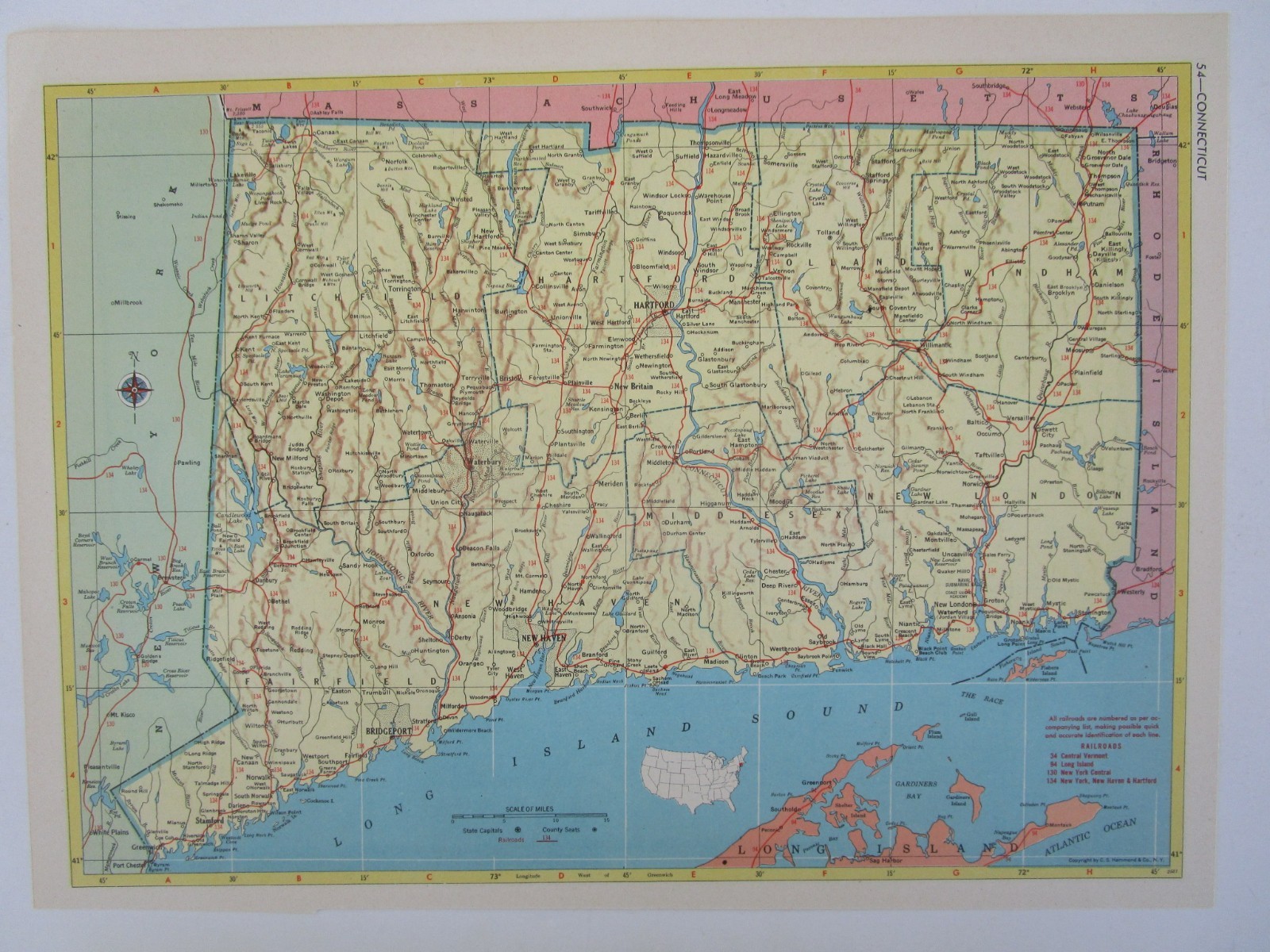 CO CT 1952 COLORADO TOPO RAILROAD Map SAN LUIS VALLEY CENTRAL RR or CONNECTICUT