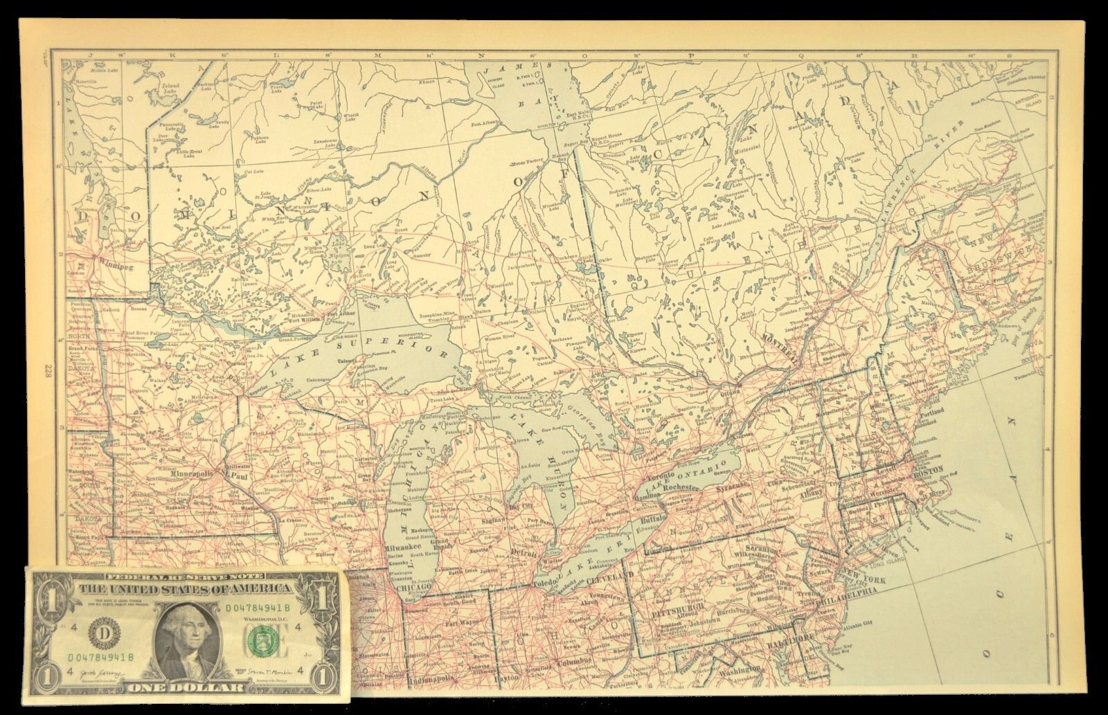 Vintage Eastern UNITED STATES Railroad Map East US Railway Wall Art Antique