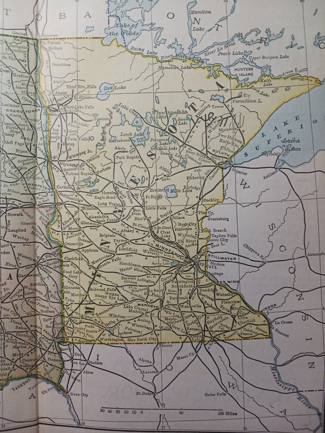 ~1898 Railroad Map Minnesota Dakota ND SD All Train Routes Lines Depots 9×11″