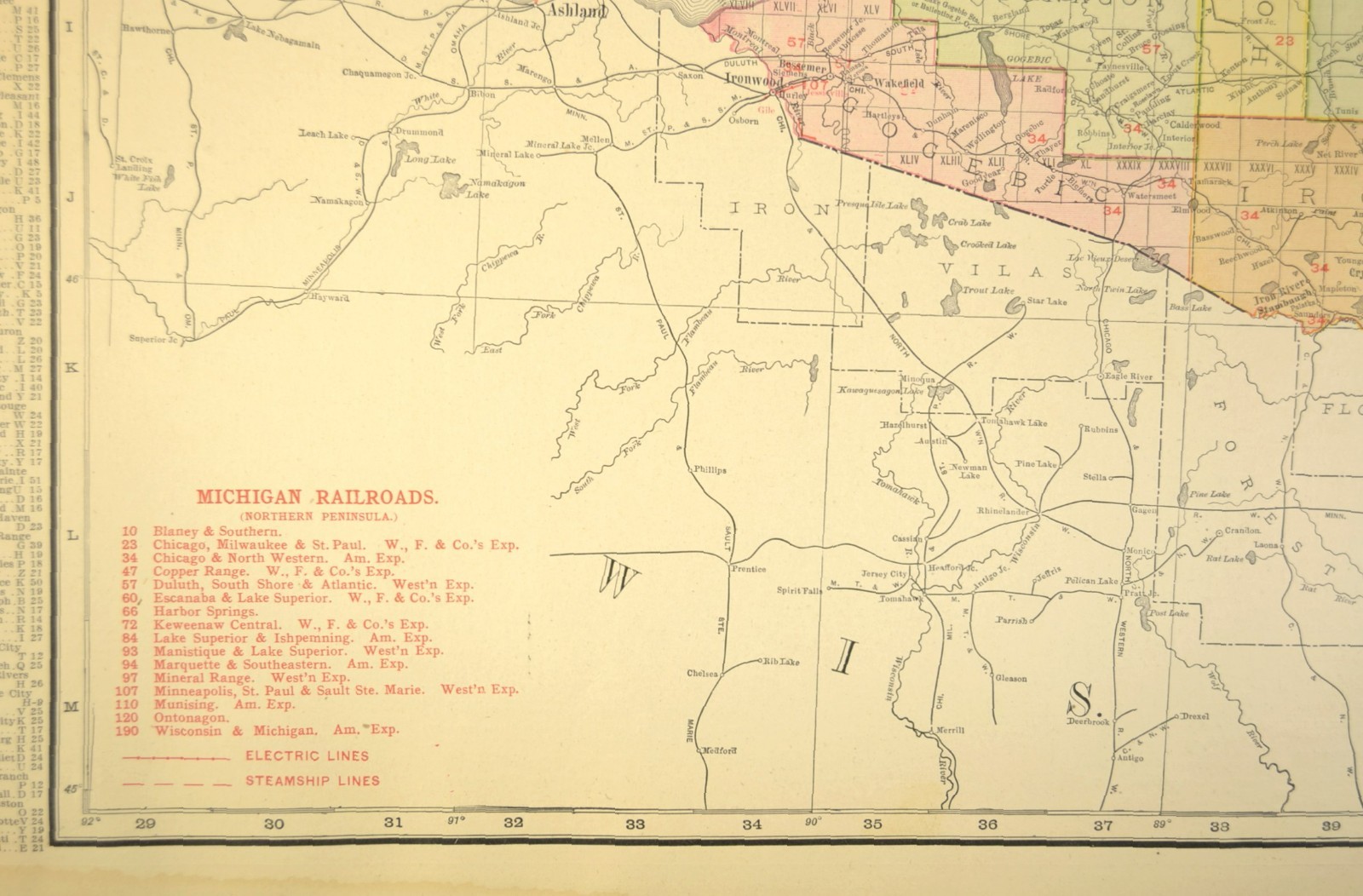 1911 Antique Northern Michigan Railroad Map ORIGINAL Atlas Map DATED