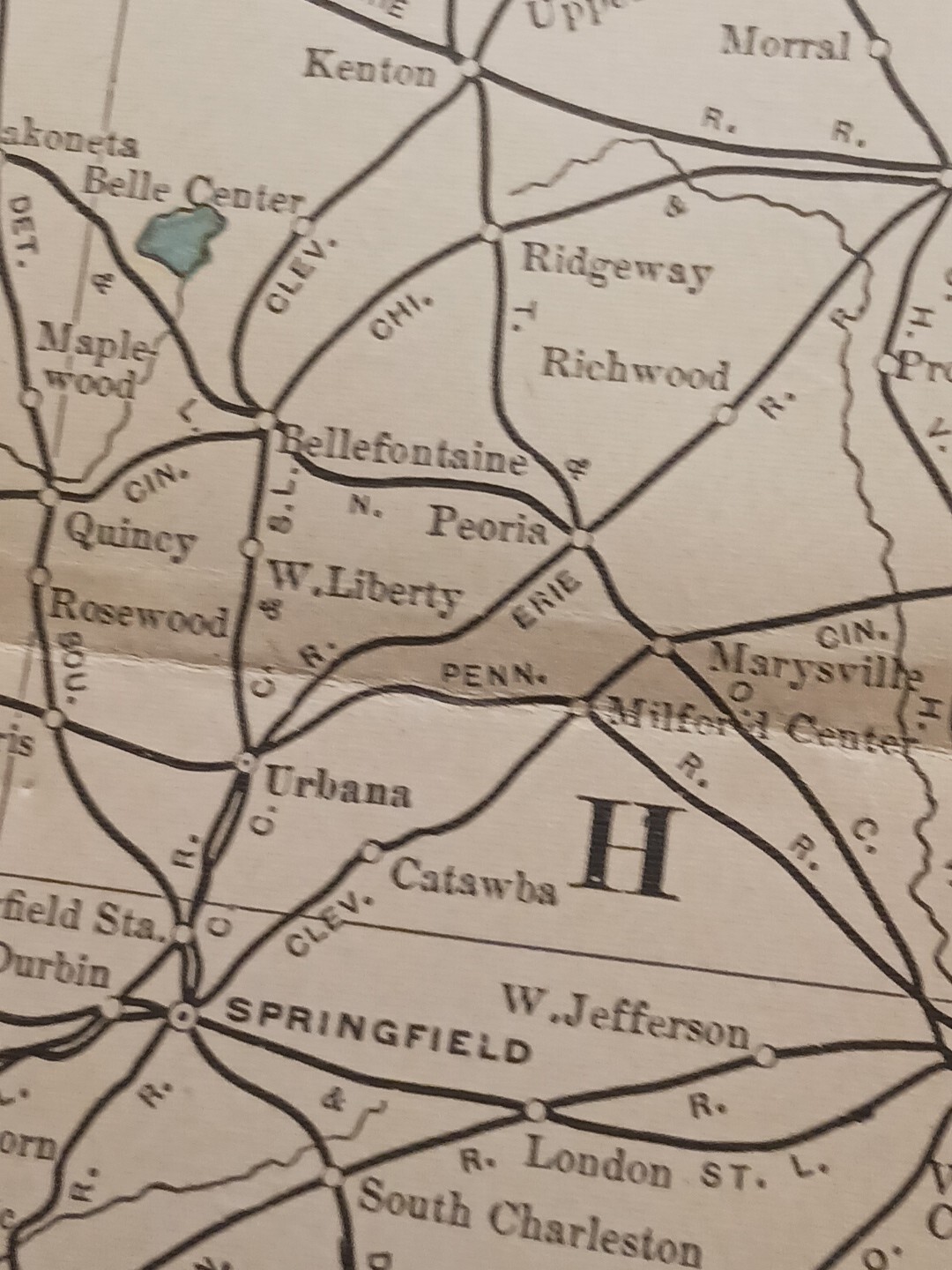 1902 Train Route Map OHIO All Railroad Lines Stations Towns 11×9″ Dated ORIGINAL