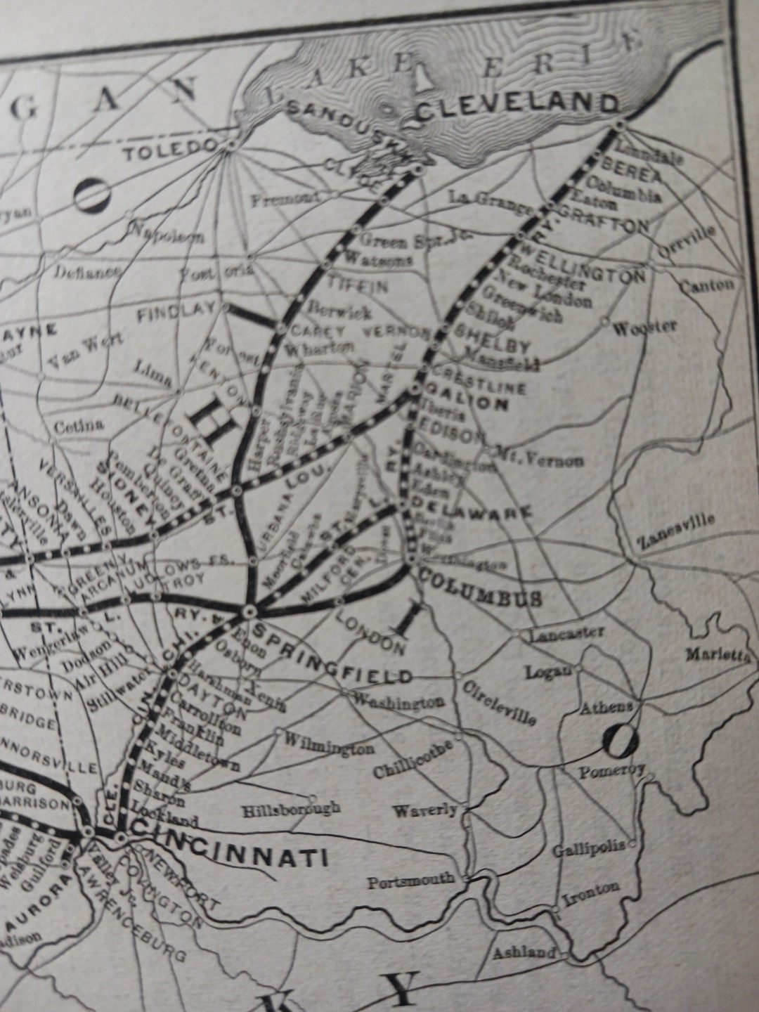 1892 Antique Railroad Map CLEVELAND CINCINNATI CHICAGO & ST LOUIS RAILWAY Routes