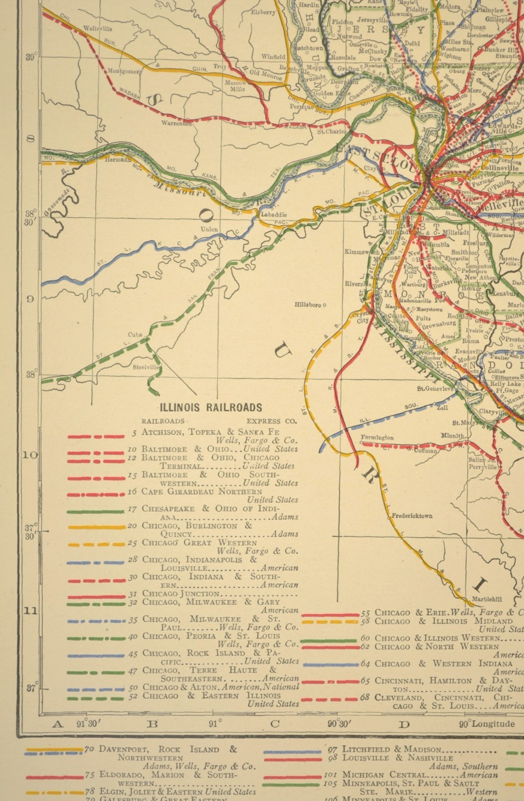 1914 Antique Map of ILLINOIS Railroads Map ORIGINAL Atlas Map DATED