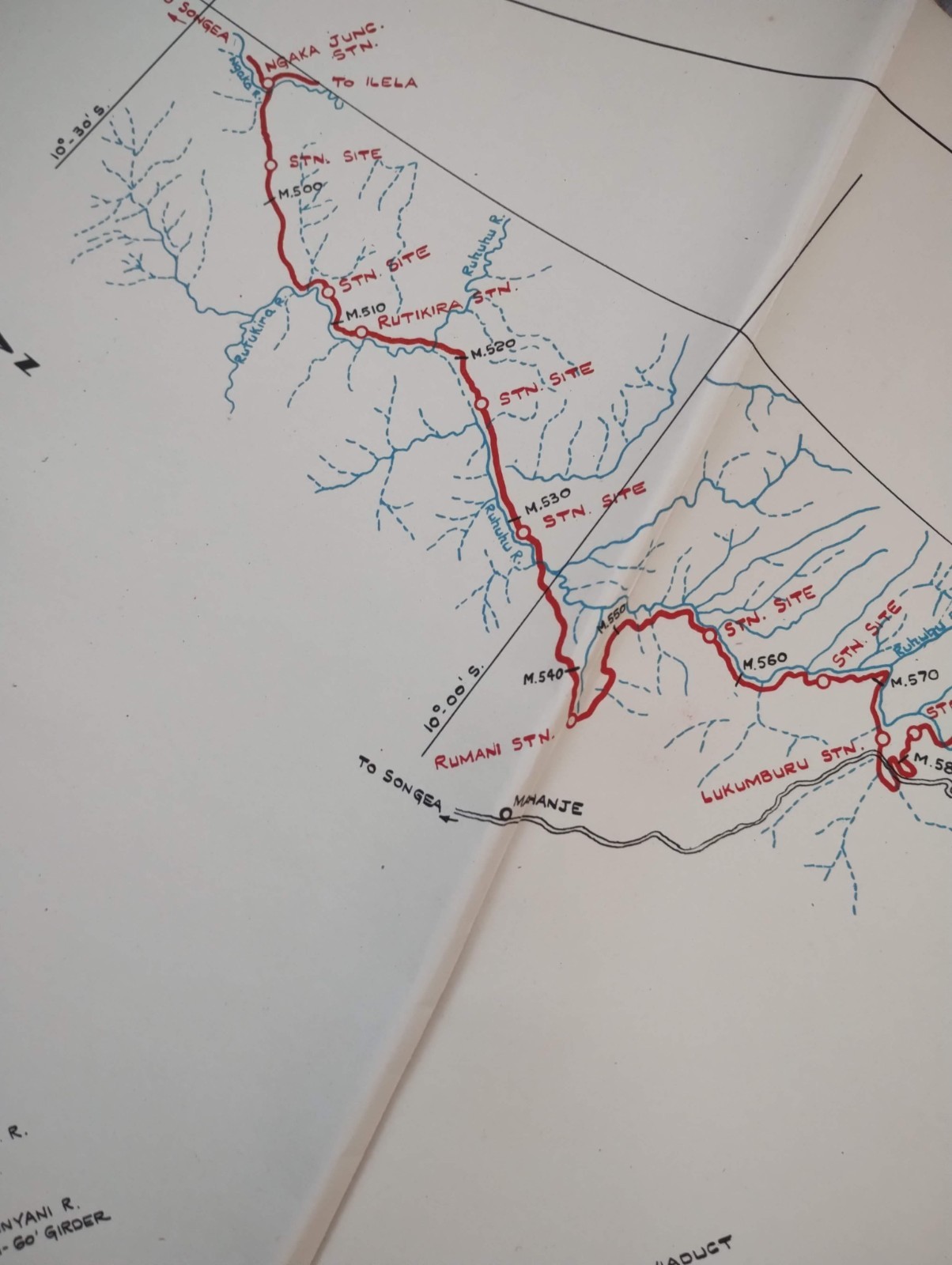 1952 Original East African Railways Map of Route: Ngaka to Makumbako (Tanzania)