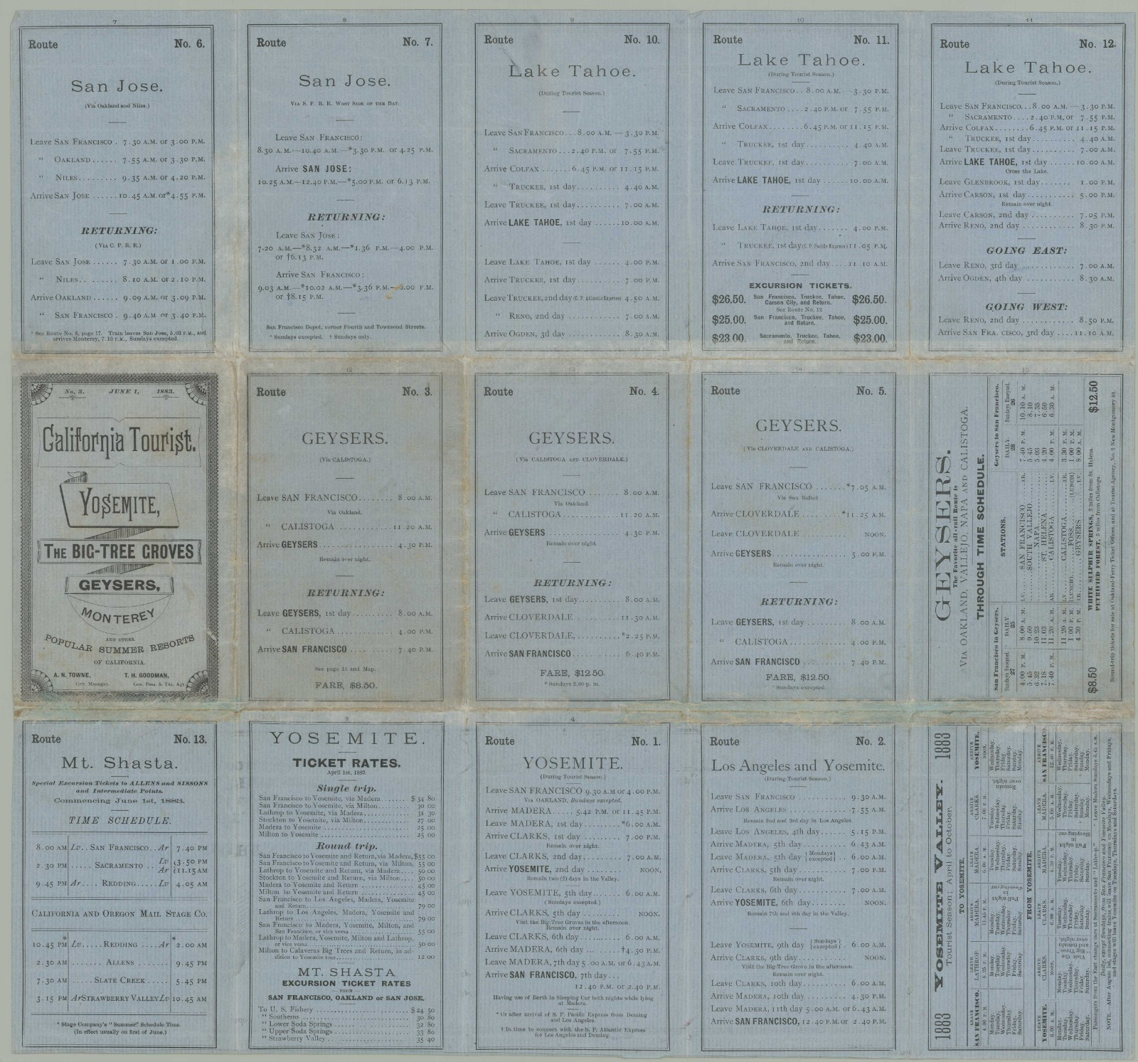 1883 Map of Summer Resort Railroad Routes, San Francisco Bay, Yosemite, Monterey
