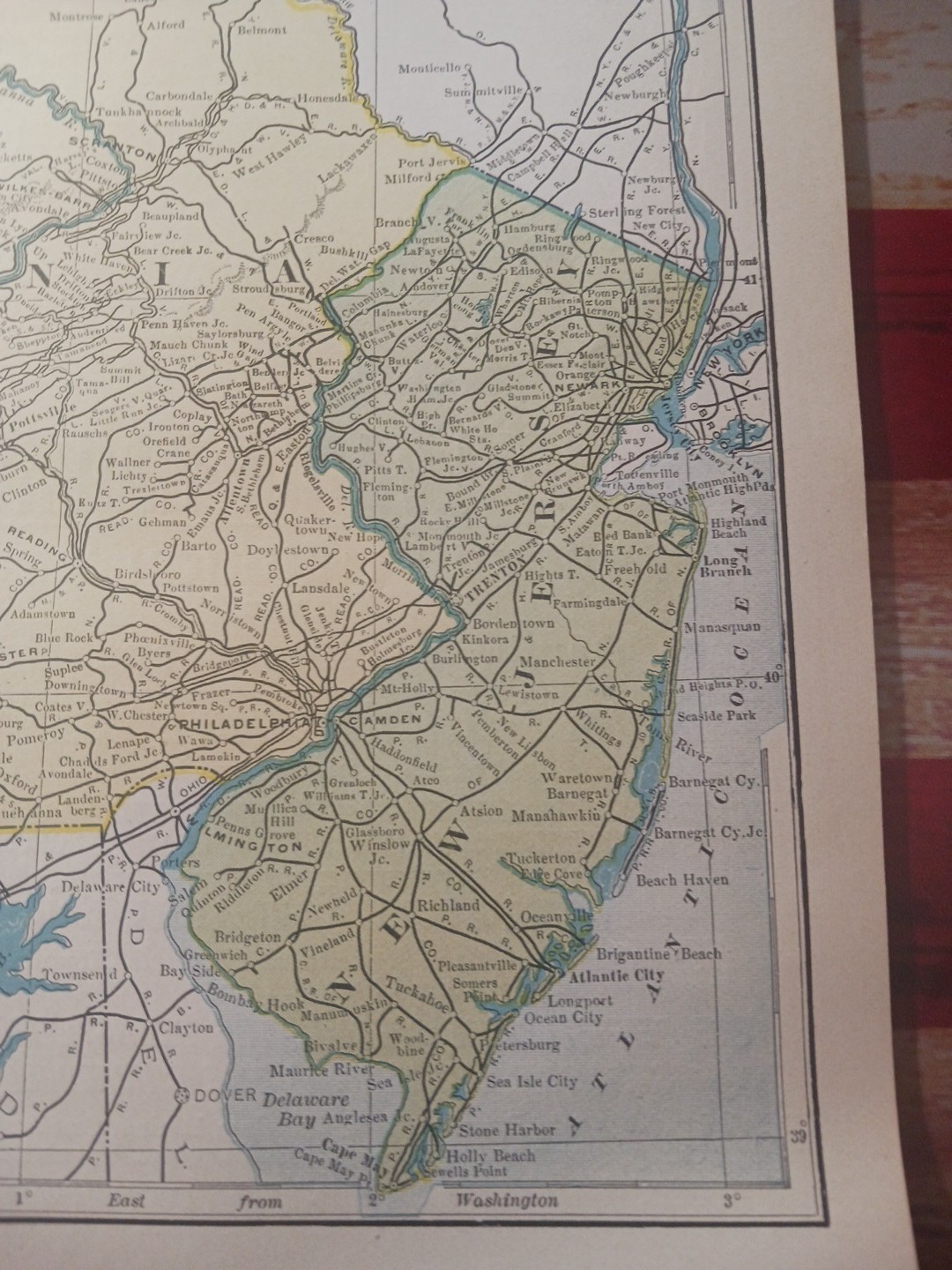 1905 Train Route Map PENNSYLVANIA New Jersey ALL old Railroad Lines Towns 11×9″