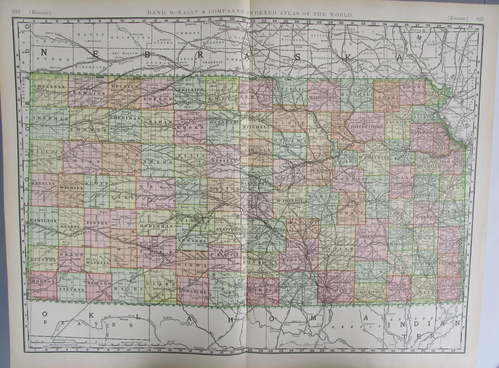 KS DATED 1902, 1888 KANSAS RAND McNALLY NEW BUSINESS ATLAS Map. Full index