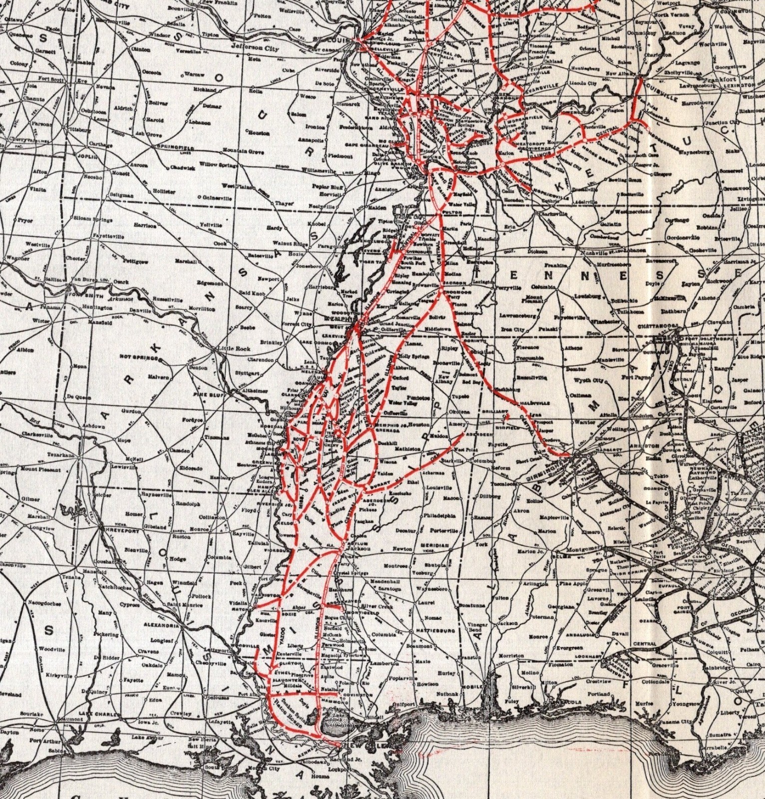 1920 Antique Illinois Central Railroad Map Yazoo Georgia Wadley Sylvania 2695