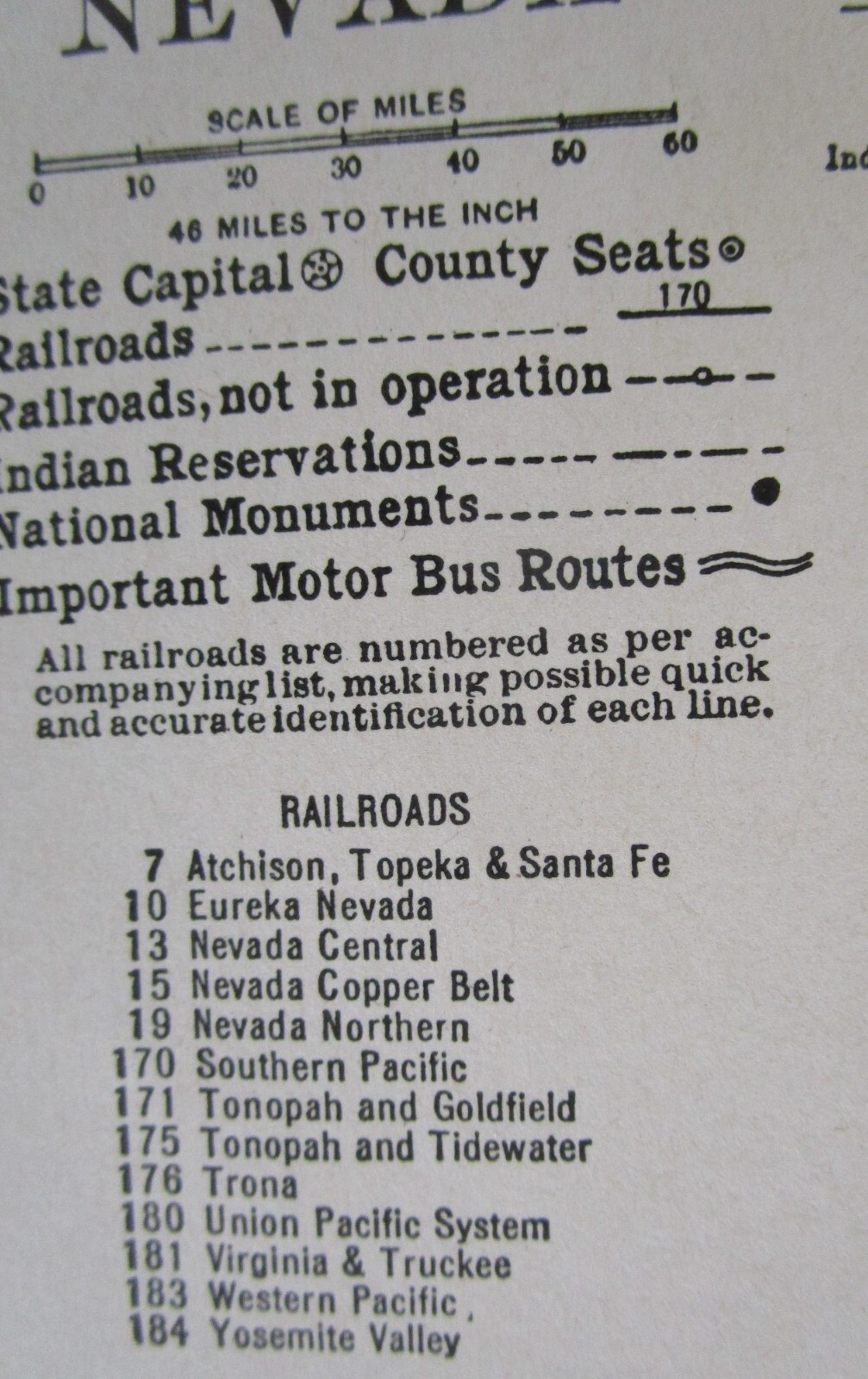 NV NH PRE WWII 1939 NEVADA RAILROAD Map TONAPAH TIDEWATER RR ~or~ NEW HAMPSHIRE