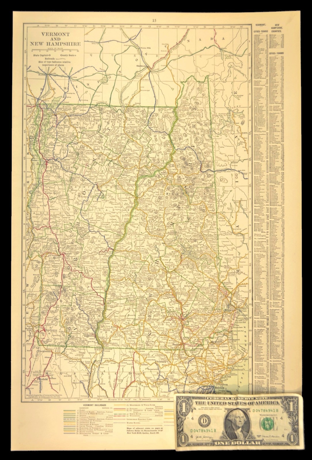 1914 Antique Map of VERMONT Railroads Map NEW HAMPSHIRE ORIGINAL Atlas Map DATED