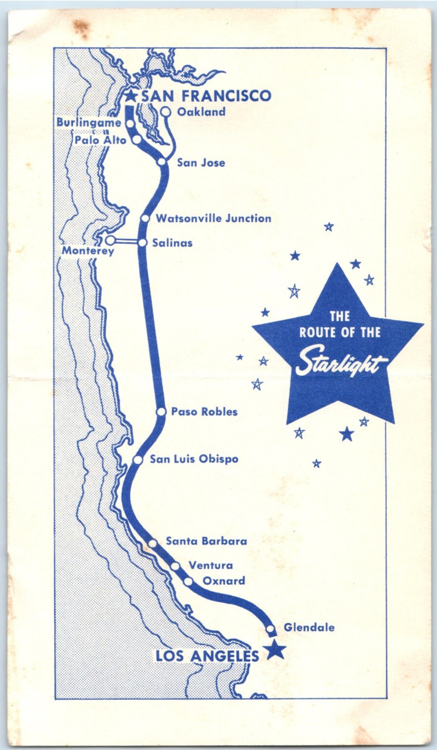1954 Starlight Southern Pacific Railroad Map Card SP7