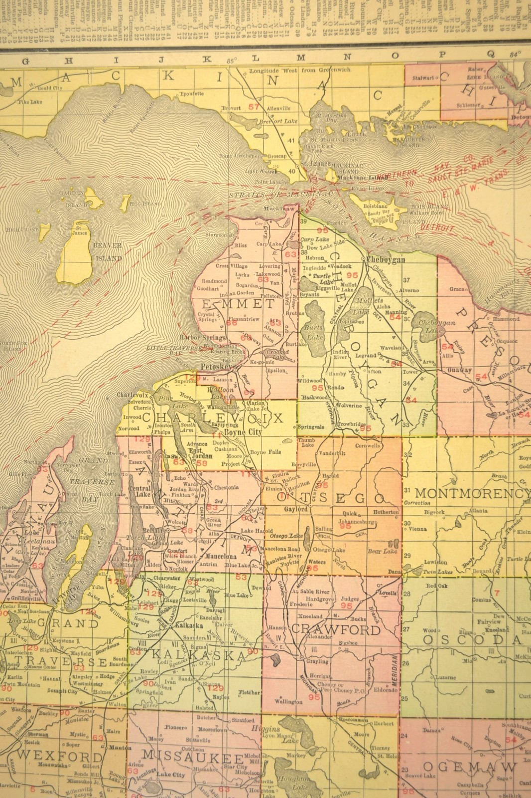 1911 Antique Southern Michigan Railroad Map ORIGINAL Atlas Map DATED