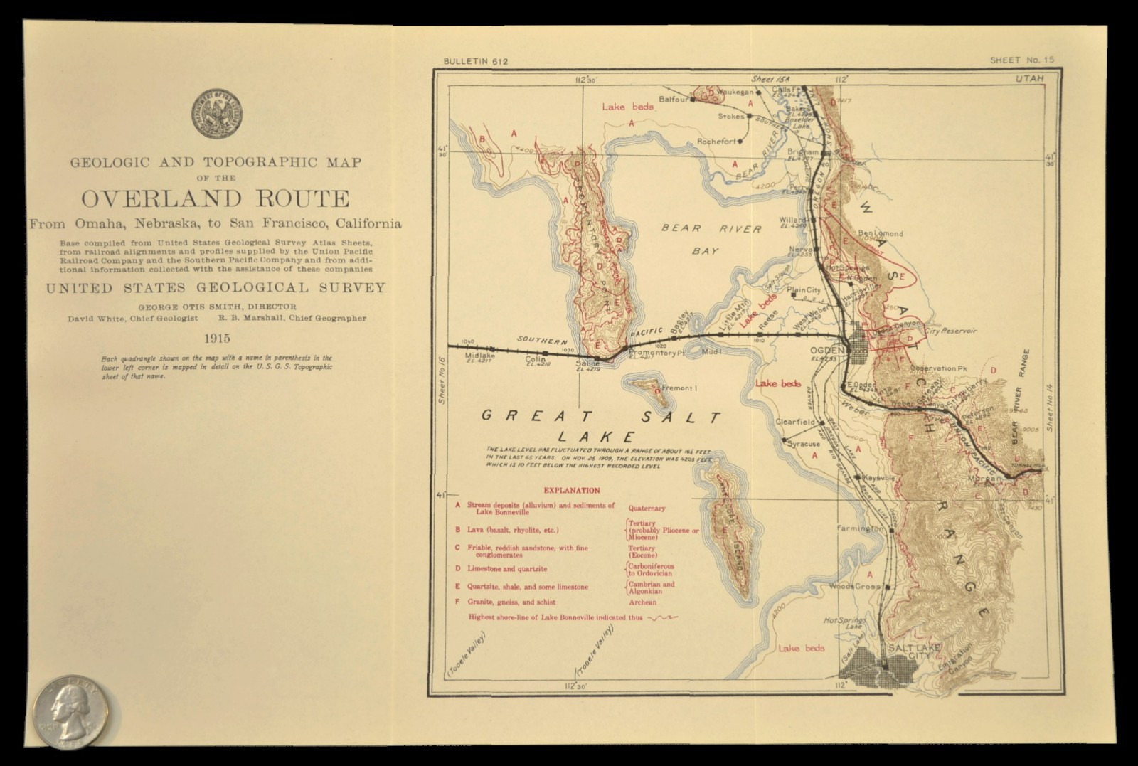 1915 Union Pacific Railroad Map Lucin Cutoff Ogden Utah Brigham Salt Lake City