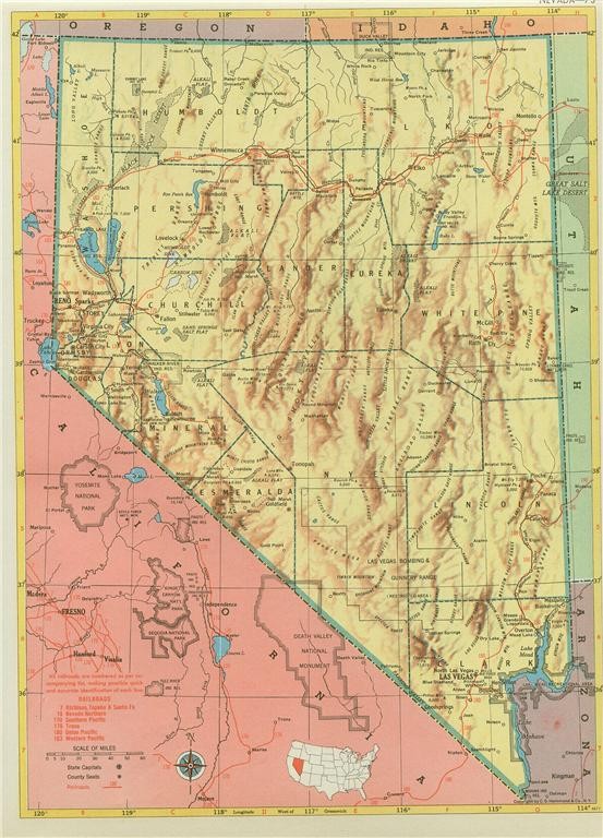 HISTORIC 1952 NEVADA RAILROAD MAP SHOWS & LIST ALL RR’s NV RR + NV RR PRINT