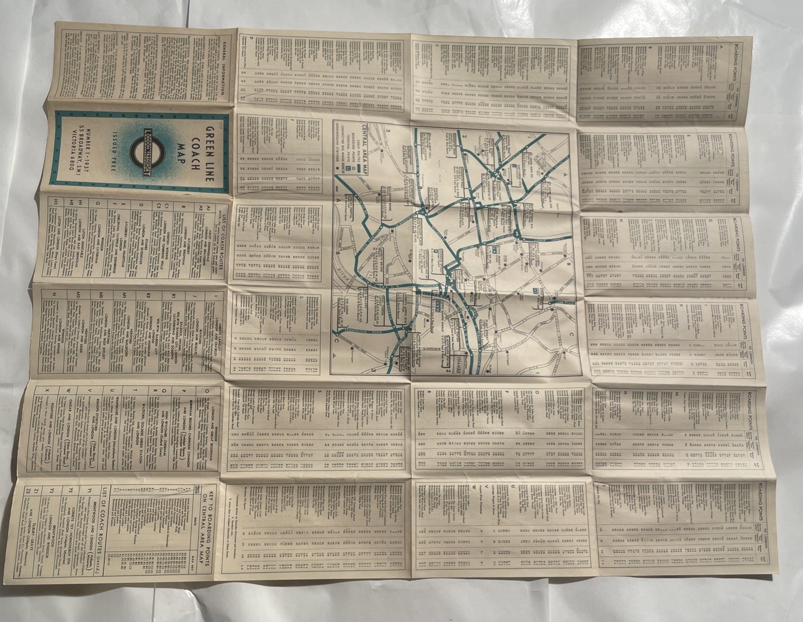 Original 1937 Green Line Coach Map London Transport Number 1