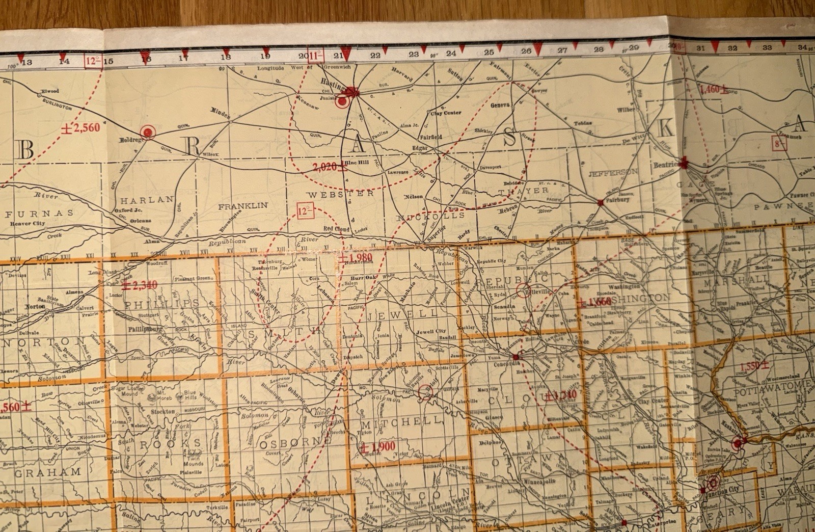 C.1920’s Era Rand McNally Map Of Kansas Air Trails & Railroads 2 Sided Very Rare