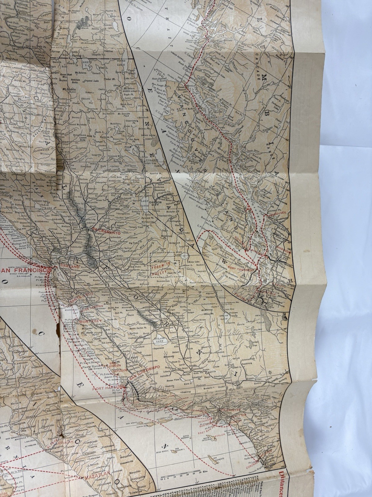 1898 Pacific Coast Steamship Route Map Alaska Klondike (Original, Worn)