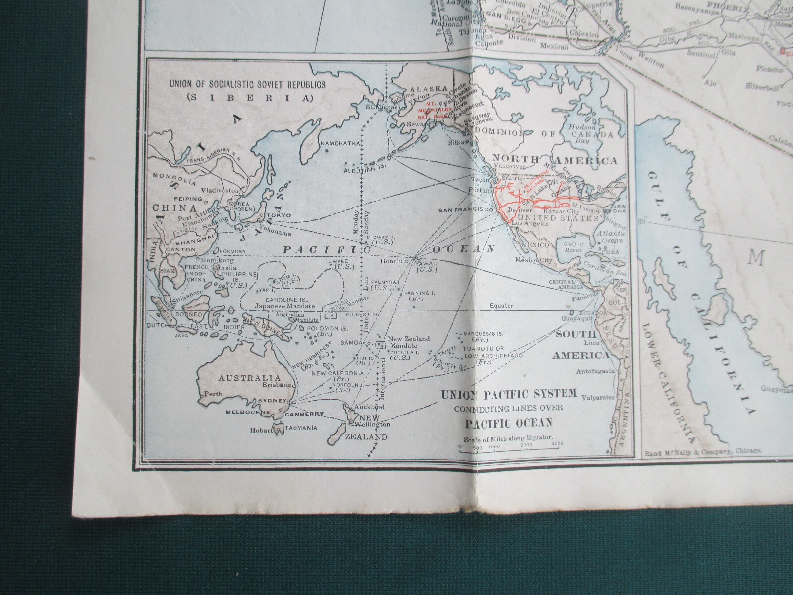 Large 1930 Union Pacific Railroad Route Map of the Union States w/ Photos
