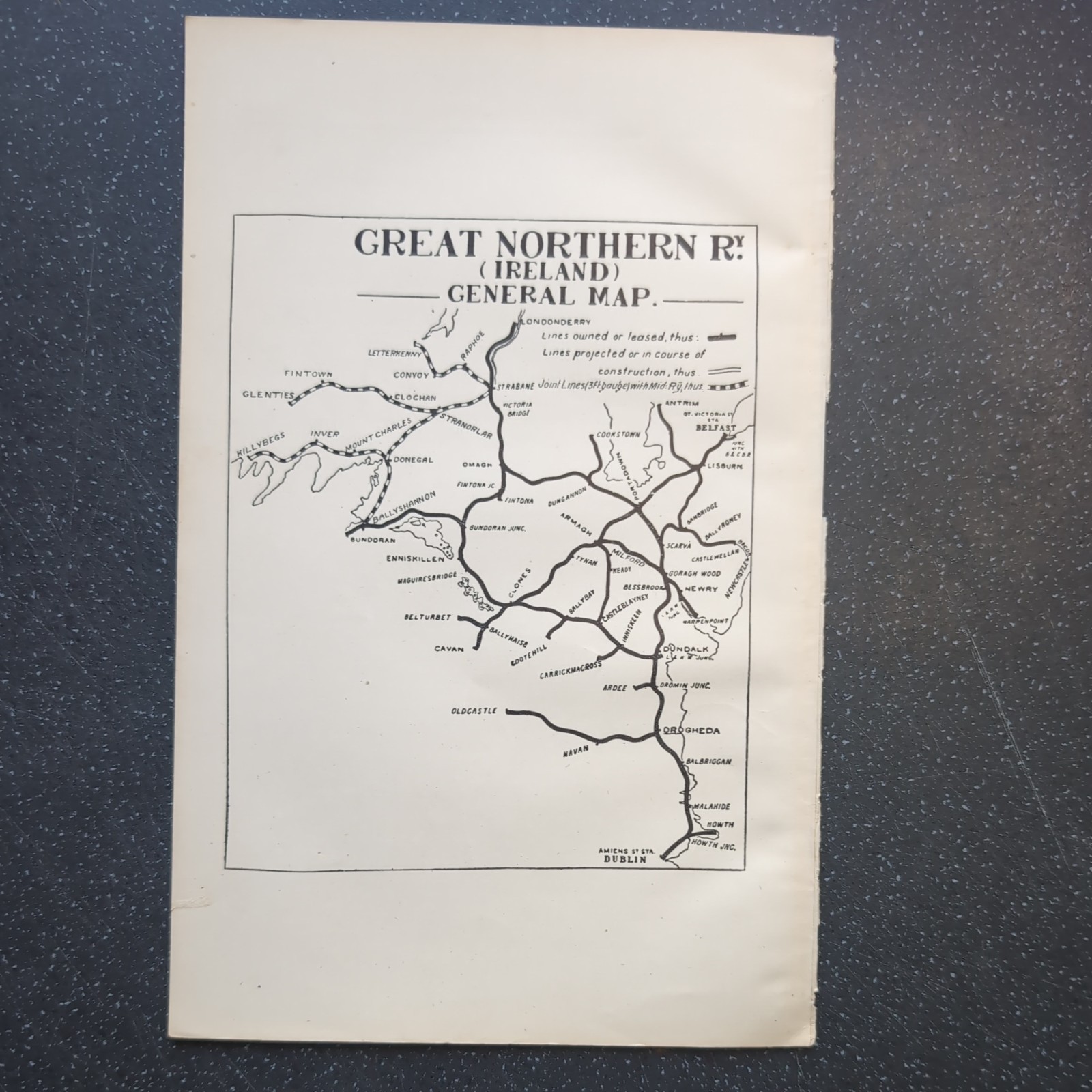 Original 1913 Of Great Northern Ireland Railway General Map