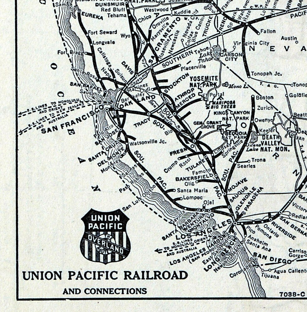 1940 Poole Bros Map Union Pacific Railroad Denver Salt Lake Oregon California RR