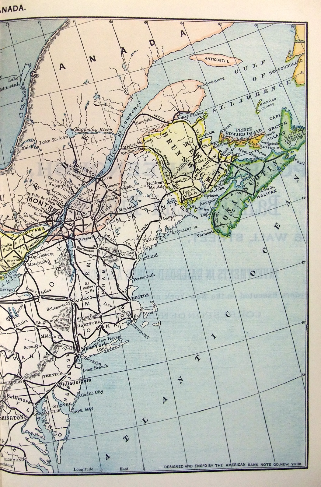 Eastern Canada – Original 1889 Railroad Map. Antique Railway
