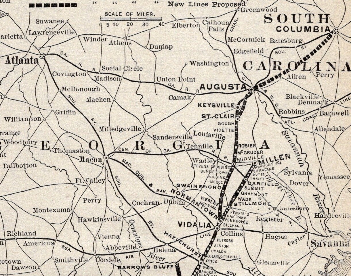 1912 Georgia & Florida Railway Map Augusta Georgia to Madison Florida 2443