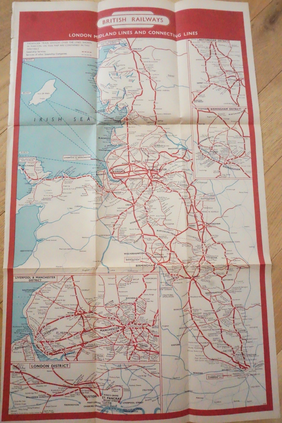 March 1960 British Rail London Midland Region Passenger Network Railway Map