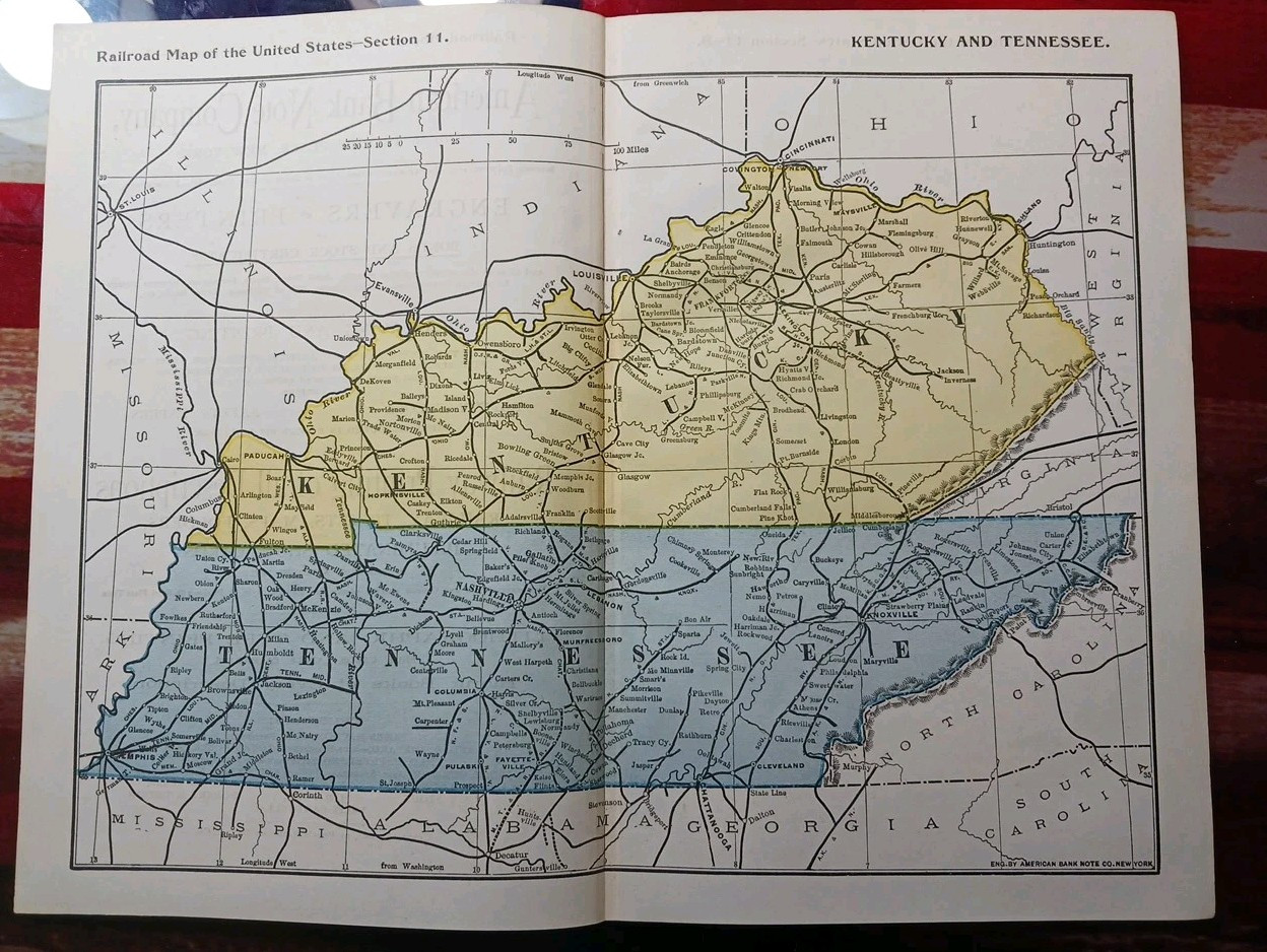 1897 Train Route Map KENTUCKY & TENNESSEE all Railroad Lines stations 9×11 TN KY