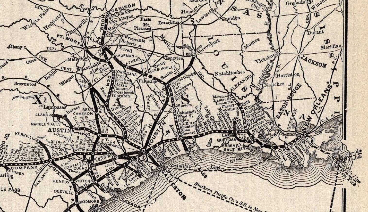 1901 Antique Southern Pacific Railroad Map Atlantic System Railway Map 1567