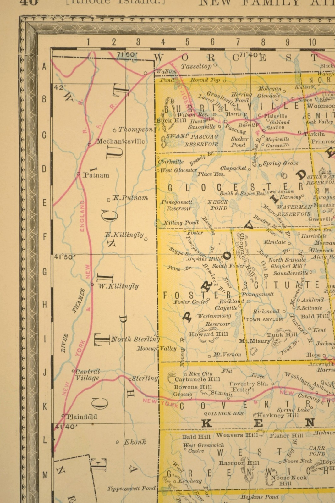 Antique RHODE ISLAND Railroad Map NYP&B RR Old Colony RR NY&NE Railroad