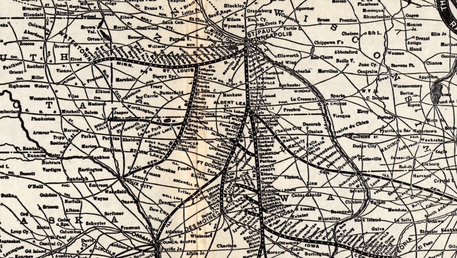 1902 Antique Minneapolis & St Louis Railroad Map Albert Lea Route Map 1481