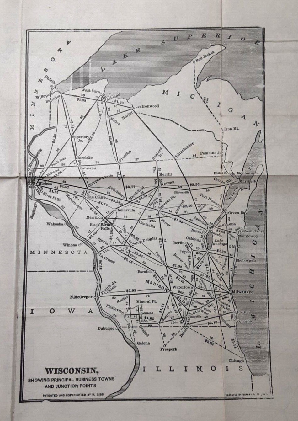 1903 Wisconsin RAILWAY MAP~Matthews-Northrup~RAILROAD~Milwaukee~GREEN BAY~Wausau