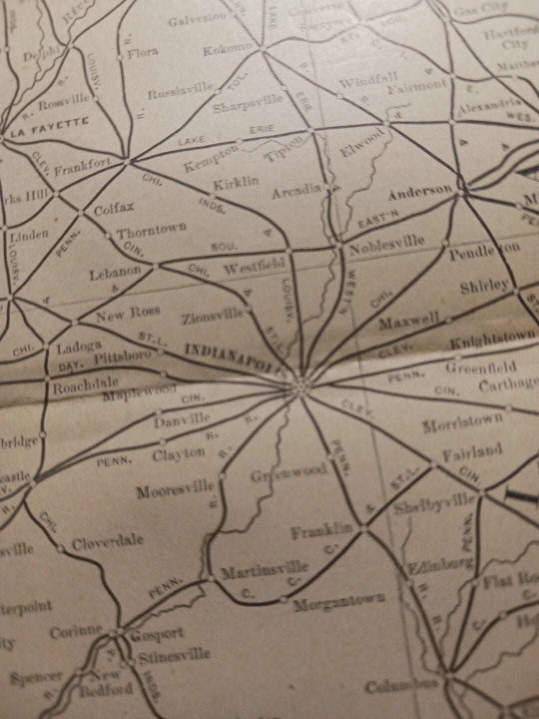 1902 Train Route Map INDIANA All Railroad Lines Stations Towns 11″×9″ Dated
