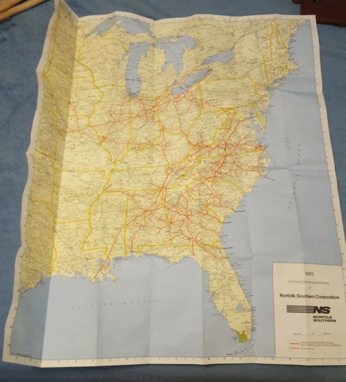 1983 Map Of NS/Norfolk Southern Corporation Operating Subsidaries-SOU + N&W Used