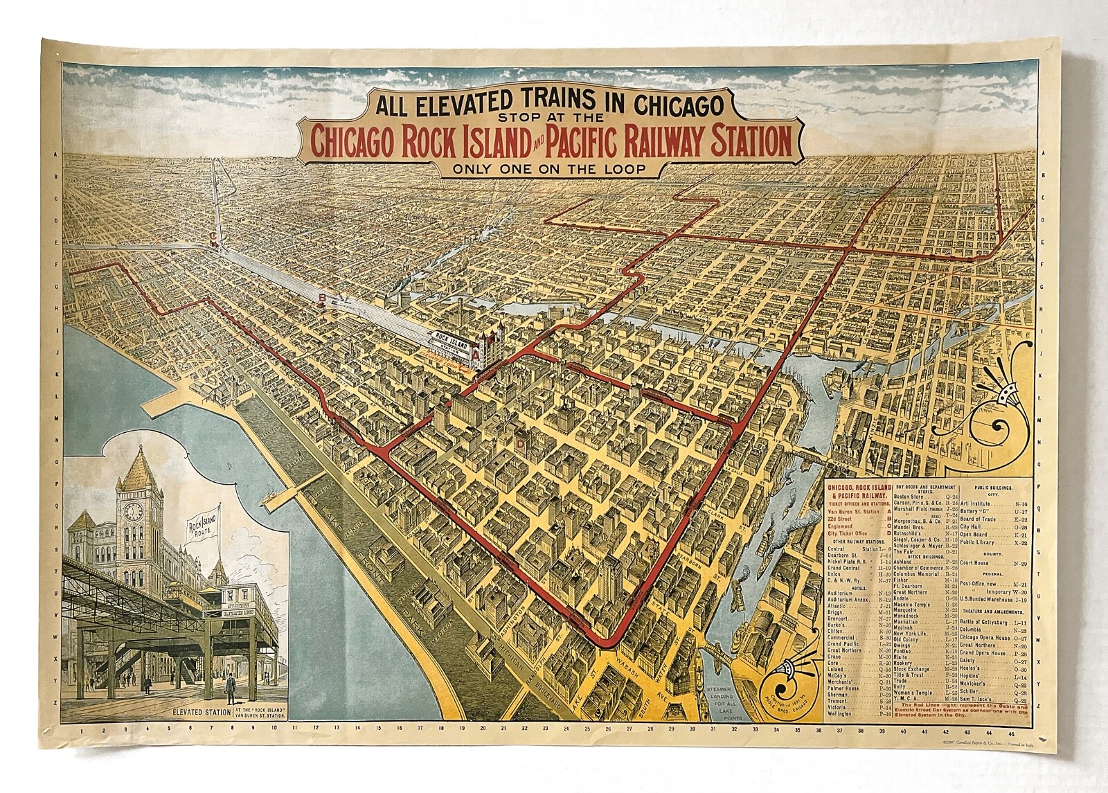 All Elevated Trains In Chicago Map, 2007 Reproduction 28″ x 19 1/2″, From Italy