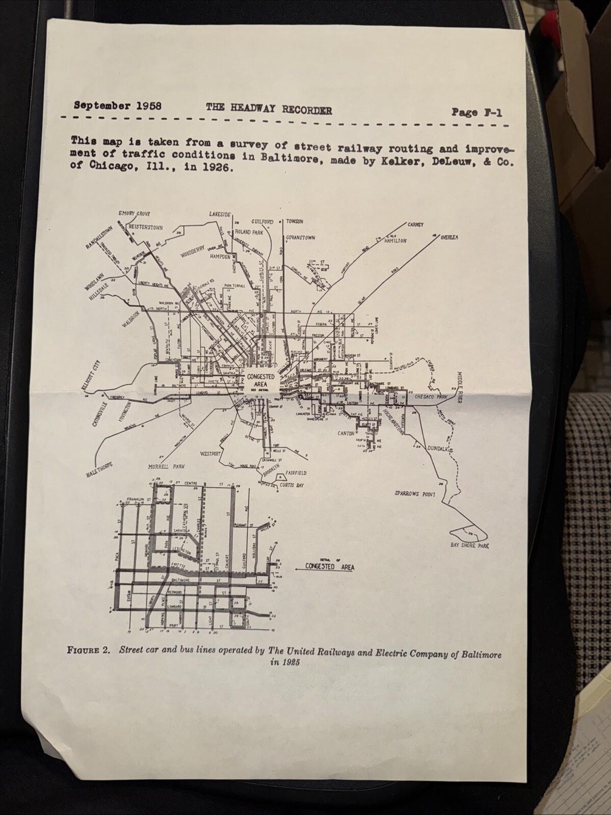 1958 BALTIMORE Survey Of Street Railway Routing &traffic In Baltimore MD
