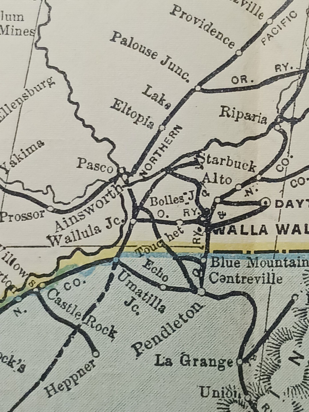 1892 Antique RAILROAD MAP Washington Oregon Utah Train Route Lines 9×11″ Color