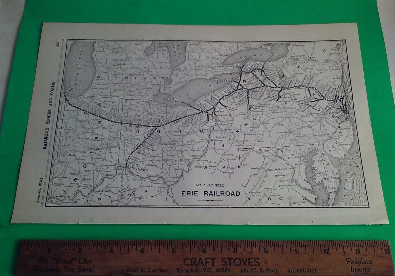 Rare 1903 Railroad Map of The ERIE Penn Railroad Railway Routes & Connections