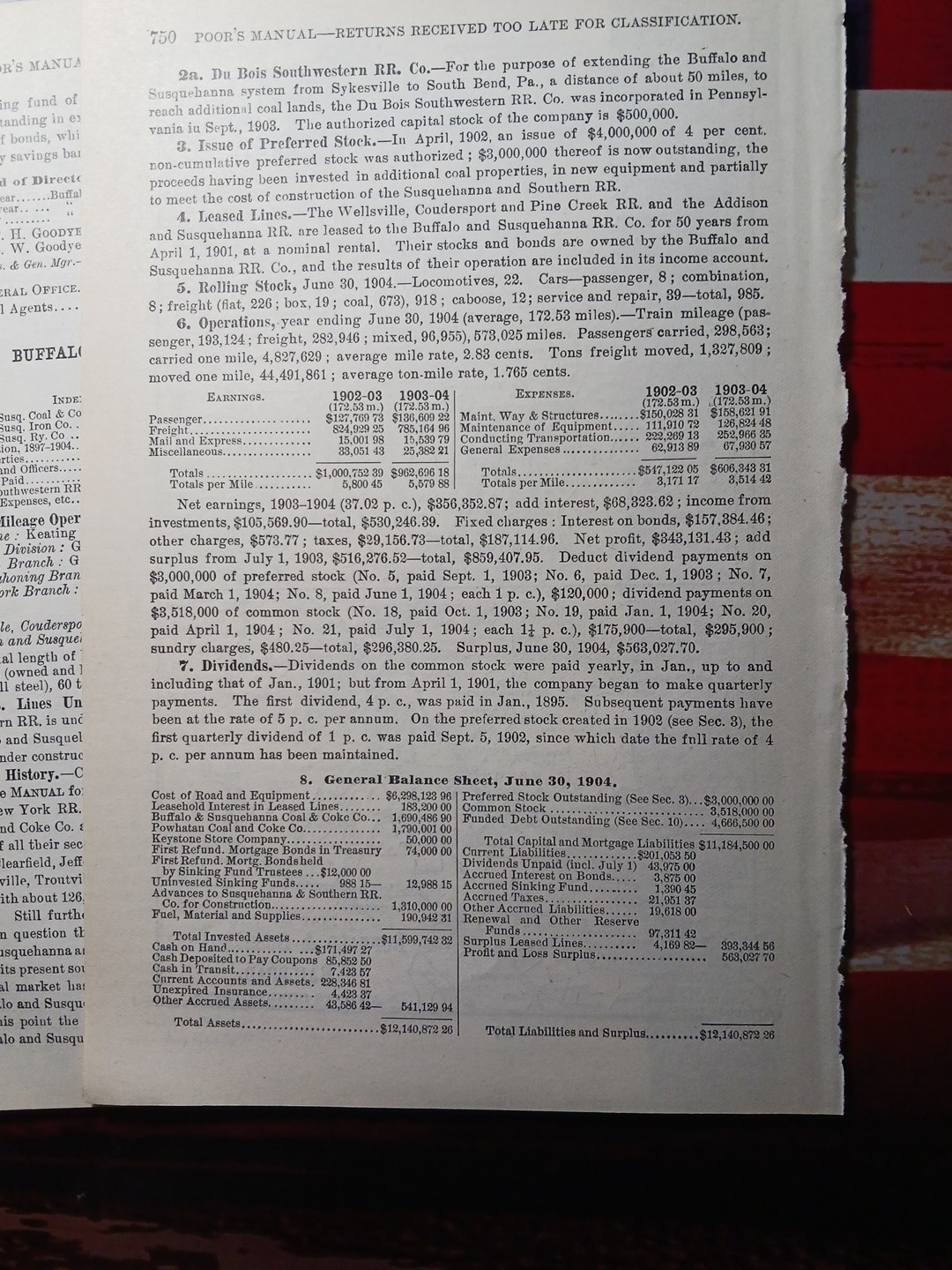 ~1904 BUFFALO & SUSQUEHANNA RAILROAD Vintage Detail Railway Map + Report Coal RR