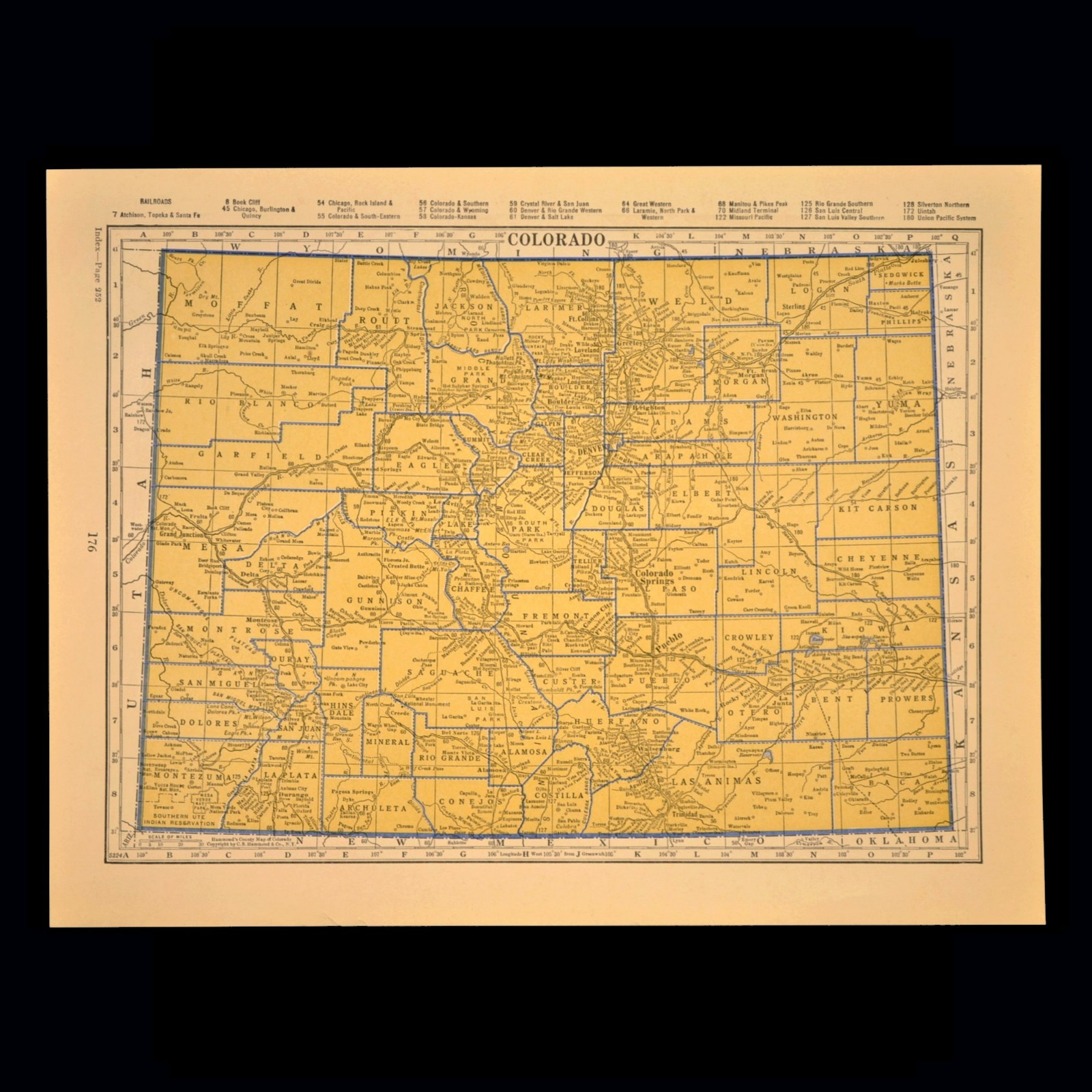 ca1938 COLORADO Railroad Map Depot Towns DRGW RR Historic Original Atlas Map