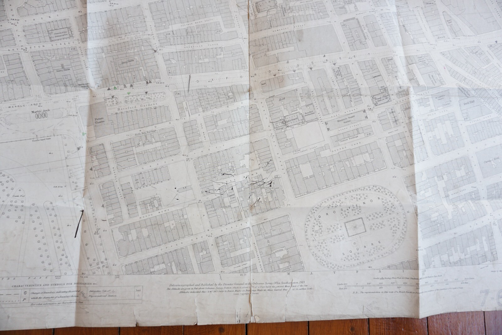 1919 London Portman & Grosvenor Square Marble Arch OS Railway Map