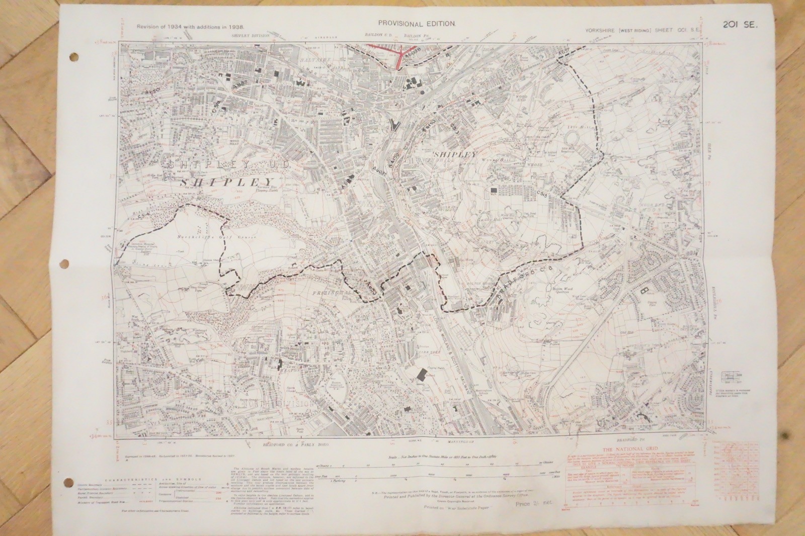 1938 Shipley Frizzing Hall Yorkshire LMS Railway OS Linen Map Ref 33 *