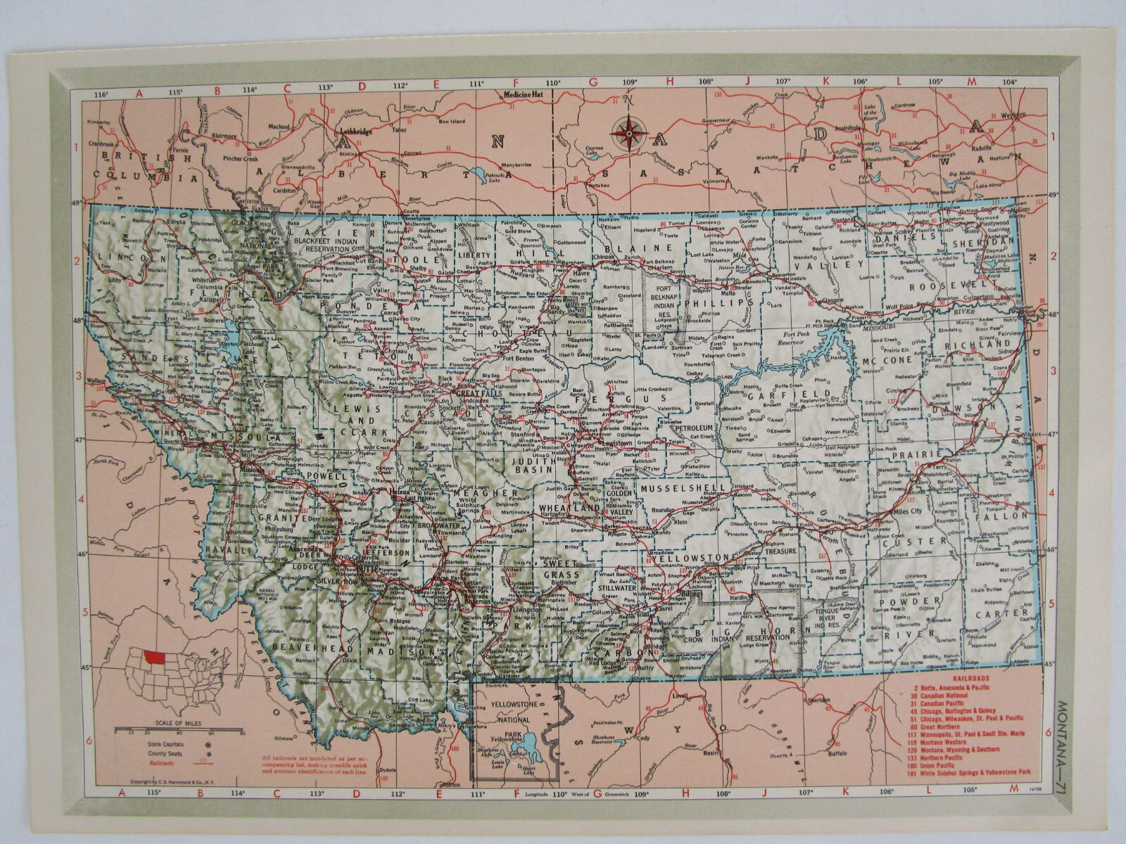 MT NE Mid Century 1950 MONTANA RAILROAD Map. ~or~ NEBRASKA